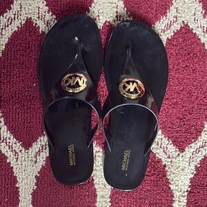 Michael Kors Black Sandals with Gold Logo